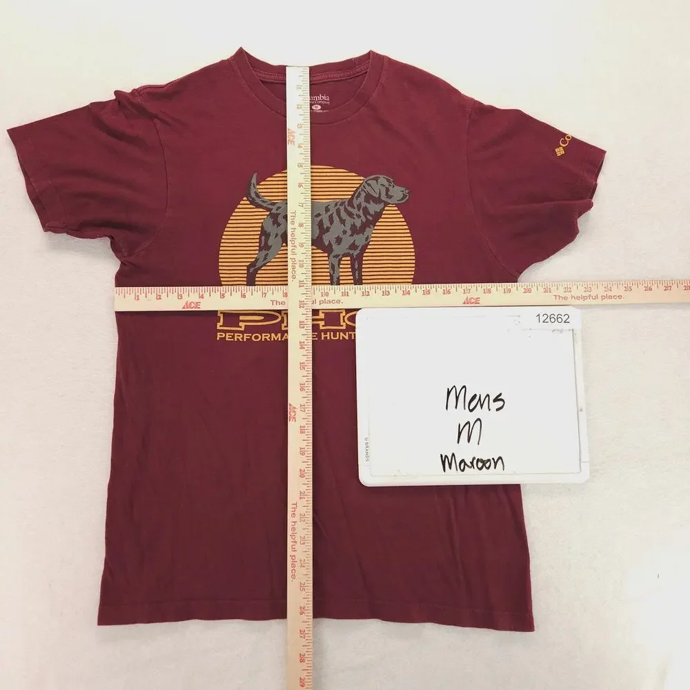 Columbia PHG Casual Short Sleeve Crew Neck Graphic T Shirt Mens Size M Maroon